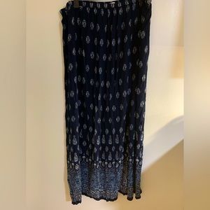 Flowy Boho Lightweight Lined Navy Maxi Skirt Rayon Elastic Waist Large Peasant